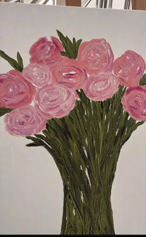 Original Hand-Painted Pink Floral Artwork
