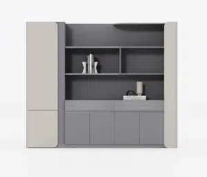 This is a modern grey and white display cabinet with integrated LED lighting.