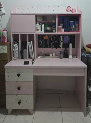 Stylish Pink White Study Desk with Multi-Storage Hutch URGENT SALE