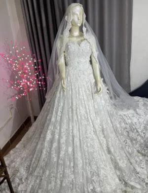 فستان عروس فخم جداً للبيع لبسة وحدة