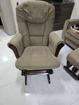 Upholstery Glider Rocker with Matching Ottoman Beige and Cherry كرسي هزاز