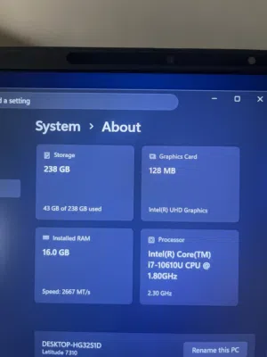 Dell latitude /core i7 gen10