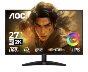AOC Q27B36 27” QHD IPS Gaming Monitor – 100Hz, 1ms, HDR10, Adaptive Sync, HDMI & DisplayPort