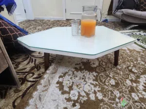wooden table with glass