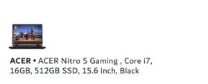 Acer nitro 5 gaming core i 7 16 Gb 512 Gb ssd