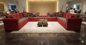 ركنة VIP ملكية ضخمة بتصميم فندقي (حرف U) مميز كابوتونيه يدوي وخشب زان جودة استثنائية وألوان رائعة