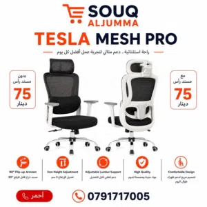 TESLA MESH PRO راحة استثنائية وتصميم احترافي يرفع مستوى مكتبك شبك مريح للظهر دعم قطني قابل للتعديل