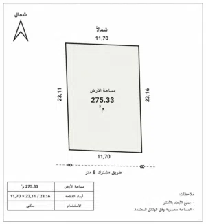أرض سكنية 275م2  مقسم منظم  السهل الأخضر (صياد)  120,000 دينار ليبي فقط