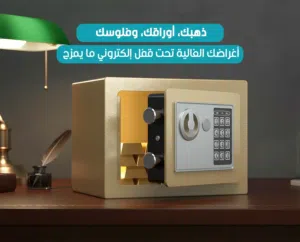 خزنة إلكترونية بقفل لوحة مفاتيح لحفظ النقود وتأمين المنزل والمكتب والفندق باللون ذهبي