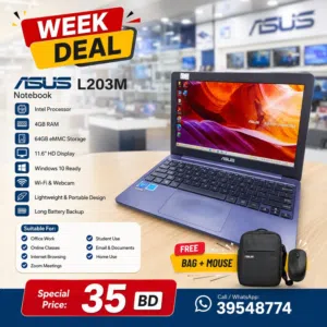 Asus Laptop 4GB RAM 64GB eMMC Storage 11.6" HD Display Win 10 Office Ready Webcam Call / WhatsApp