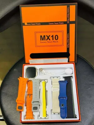 ساعه سمارت Smart Watch MX10 معاها 7 سترابات فيهم 3 قماش و4 سليكون اللوان مختلفه