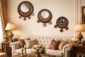 طقم خشب ومنحس مرآة 3 قطع احجام مختلفة محفور بالمعوذات شغل يدوي 3