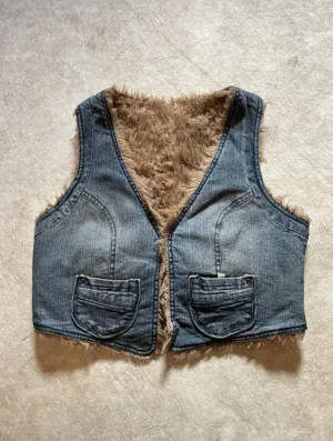 Y2K Denim Fur Vest – Unique Piece