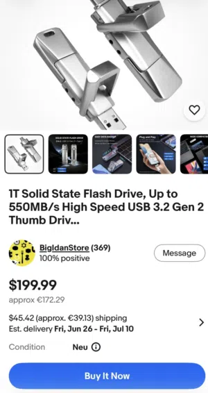 فلاش ميموري SSD الجيل Gen 2 خارجي فائق السرعة بسعة 512GB خاص بأجهزة الايفون المنتج أصلي 100%