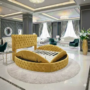 سرير دائرى كابيتونيه ملكي مزوّد بـ 3 سحّارات تخزين هيدروليك السرير الدائري الكابيتونيه قمة الفخامة