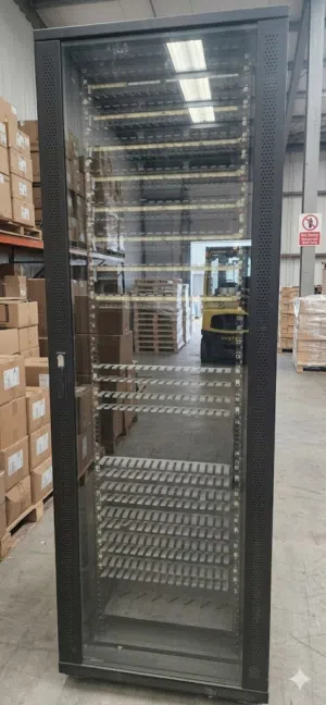 Used Network Server Rack Cabinet – Includes 5 Patch Panels – Ready to Use