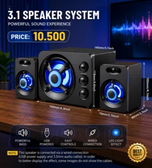 : Speaker System – Powerful Bass USB Wired Speakers with LED Lights