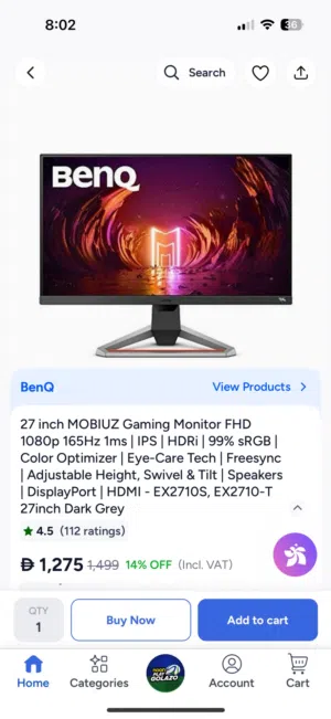 شاشة BenQ MOBIUZ EX2710S 27” IPS  1080p  165Hz  1ms