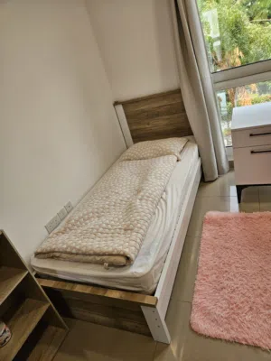Two Single Bed with Headboard and Mattress - Light Wood Frame - 1m x 2,10m