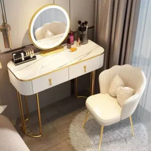 Elegant Makeup Vanity Table with Scalloped Petal Chair