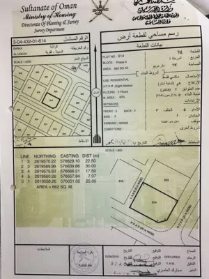 ارض سكنيه سوبر كورنر في ولايه بركاء العقده الرابعه (4) مساحه 662م2 بالقرب من البيوت والاستراحات