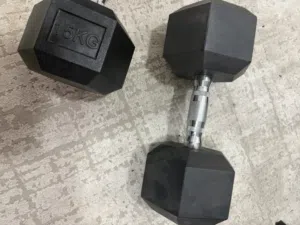 15 kg dumbbells pair, black rubber coated, home training, gym-equipment,steel hand grip.