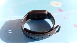 Xiaomi Smart Band, 10, featuring a black strap and advanced health monitoring sensors on the undersi