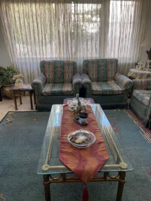 طقم كنب لغرفة الجلوس القماش نوع شنيل مع سجادة صنع بلجيكا بحاله ممتازة للبيع