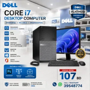 Dell Core i7 -Computer Set Speed 3.40Ghz 16GB RAM 512GB SSD Win 10 Pro 19'′ HD Monitor-/ WhatsApp