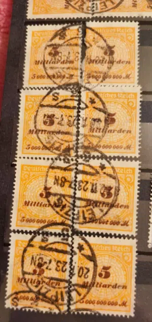 طوابع نادرة جدا طوابع 5 مليار مارك التضخم الألماني 20.11.1923 والعلامة النادرة الوردات الاربعة