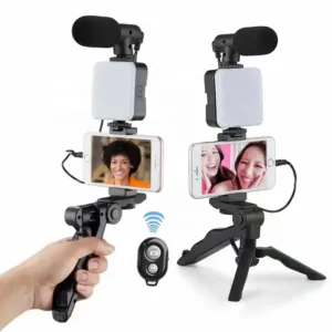 مجموعة انشاء الفيديو وصناعة المحتوى المكونة من اضاءة ومايك ومثبت وقاعدة Tripod  بسعر حصري ومنافس