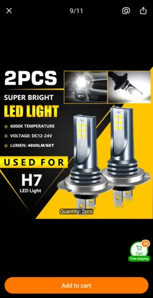 2pcs H7 LED Headlight High Low Beam