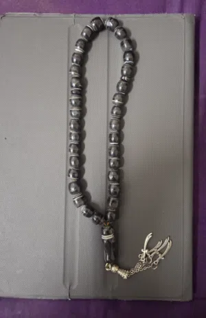 مسباح جزع عقيق يمني أسود طبيعي natural black yamani agate misbah beads