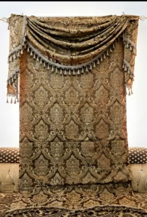 Premium Golden-Brown Damask Curtain for Living Room Luxury Arabic Majlis Curtain Set