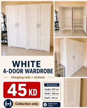 Custom White 4-Door Wardrobe – 2m Wide