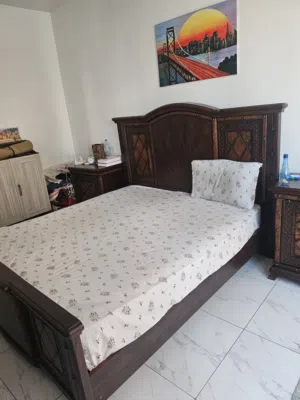 king size bed without mattress, 2 side table , dressing table for sale