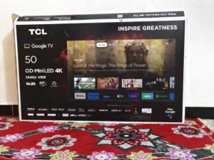 تلفزيون tcl c755 حجم 50 mnlid النظافة 100% ريمونتات ثنين قاعدة وسطية مالته كلشي وكارتون وكرتن ضمان ا