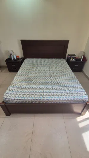 Queen Size Bed with Medical Mattress and 2 Bedside Tables