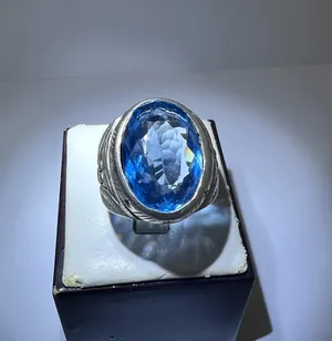 Natural blue topaz stone - خاتم بحجر توباز ازرق