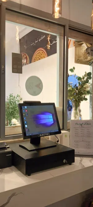 جهاز كاشير مطعم لمس للمحلات التجاريه والمطاعم يشمل ربط النظام مع هيئه الذكاه والذكاه