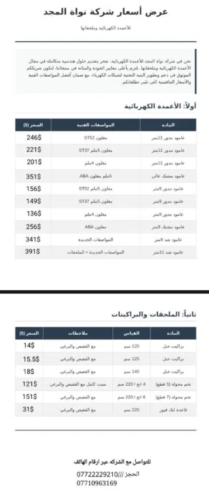 أعمدة كهرباء جديدة بكافة الأحجام