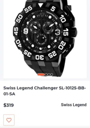 Swiss Legend من طراز Challenger باللون الأسود ....... المميزات: تحتوي على قرص كرونوغراف (عداد وقت)