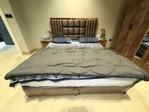New King Size Bed Set With Mattress And 2 Side Tables Plus 6 Door Wardrobe
