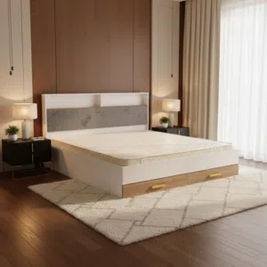 سرير مزدوج أنيق مقاس 180×200 سم أبيض مع أدراج تخزين - موديل 1802WHITE من التصفية الشاملة