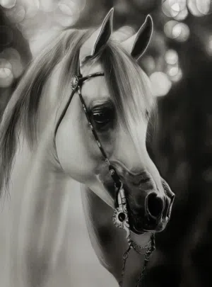 عندما تتحدث الأصالة  لوحة فحم لحصان عربي