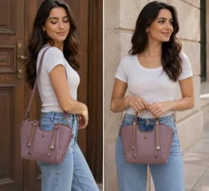 حقيبة بلون ليلك فاتح مع بني