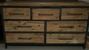 Modern Industrial 7-Drawer Dresser - Solid Wood & Metal)