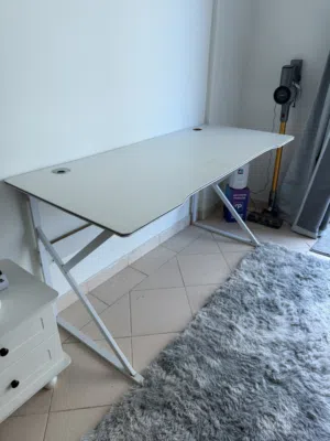 White study desk with cable grommets - good condition 140x60cm height is 74 cm