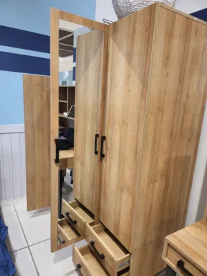 خزانه خشب جديده بالكرتون Anders 3-Door Wardrobe with Drawers