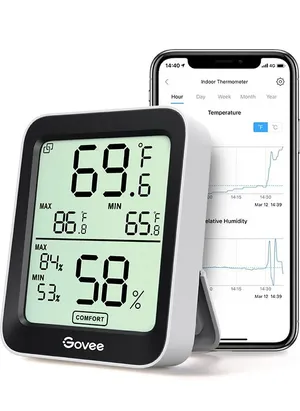 مقياس للحرارة والرطوبة بتقنية WiFi، حساس ذكي لدرجة الحرارة والرطوبة مع تنبيه بواسطة اشعارات